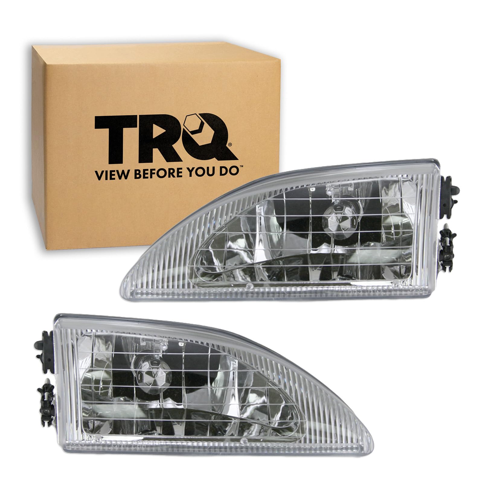 TRQ 2 Piece Headlight Assembly Set Halogen Driver &amp; Passenger Side Compatible with Ford Mustang SVT Cobra 1994-1998 SVT Cobra R 1995 FO2502161 FO2503161 F4ZZ13008C F4ZZ13008D