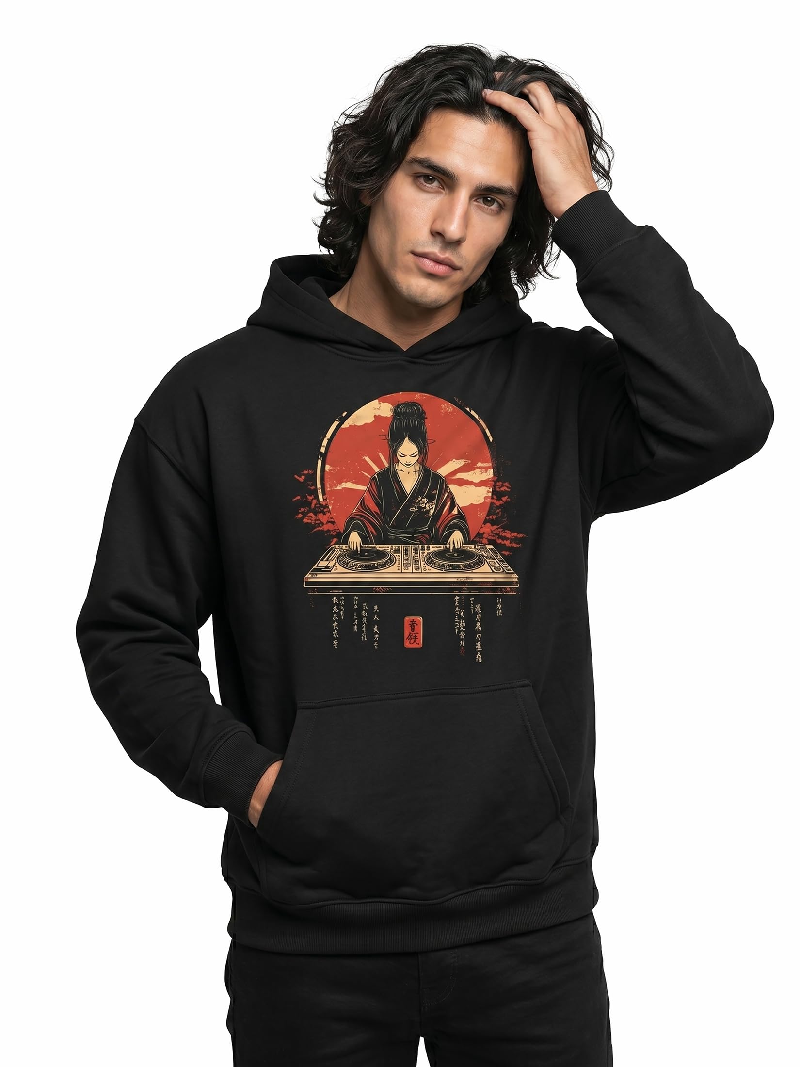 MAKAYA Felpa con Cappuccio Uomo DJ Techno House Electro Hoodie Festival Hip Hop Rap Cotone Casual
