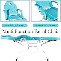 Vista 8 de Silla facial, silla de tatuaje de 73 pulgadas para cliente, mesa de masaje ajustable de 3 secciones con taburete, camas de belleza multiusos