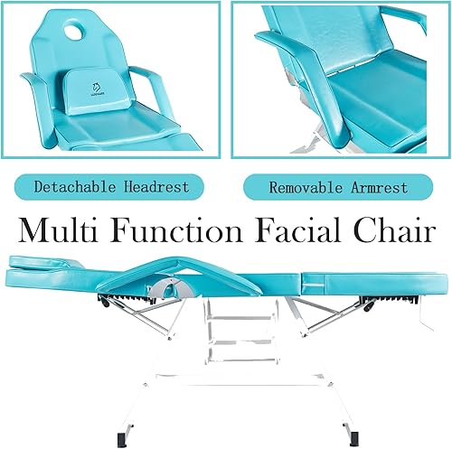 Miniatura 7 de LUXMARS Silla facial de tatuaje, cama plegable ajustable para pestañas con taburete hidráulico, mesa de masaje para masaje profesional, pestañas