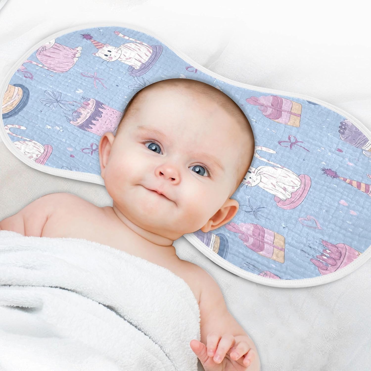 Adorable Cats and Cake Pattern Baby Burp Cloths -4Pcs Soft Absorbent Muslin Washcloths Bibs Face Towel for Newborn Boys Girls 22 x 11 Inch