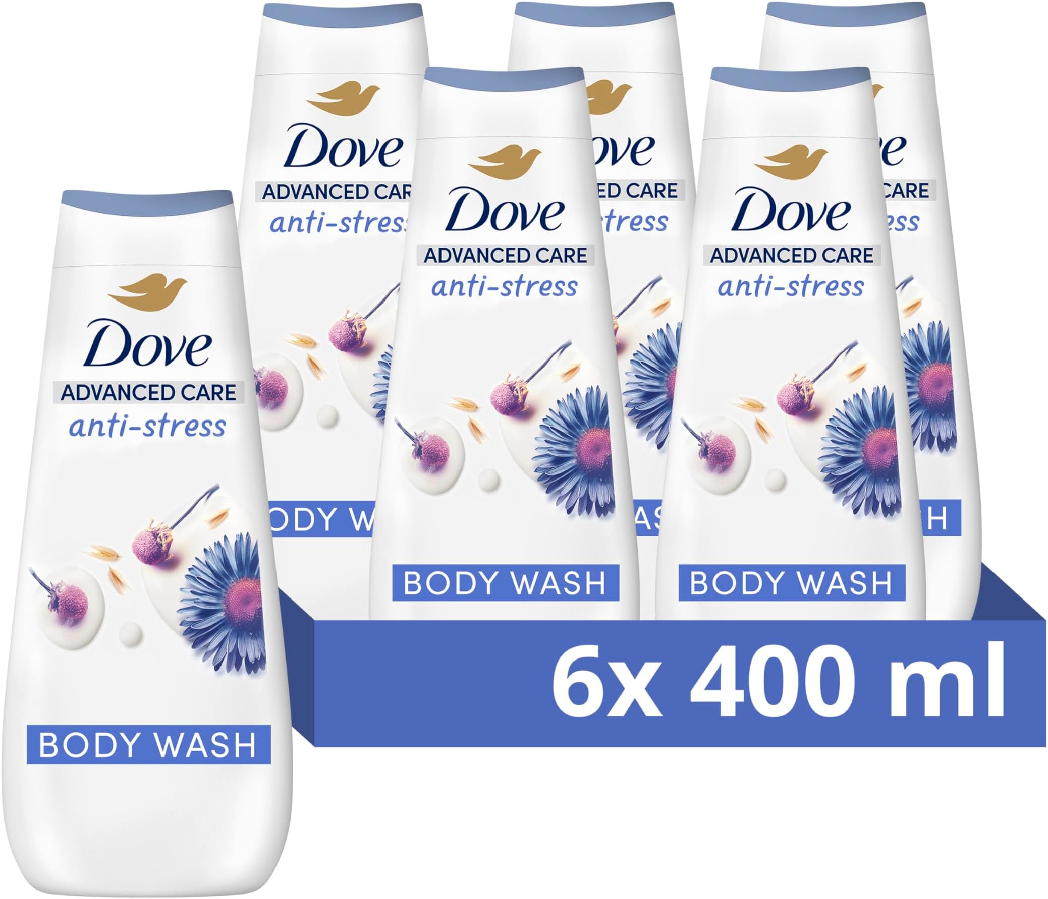 Advanced Care Anti-Stress Chamomile & Oat Milk Body Wash Shower Gel for instantly lotion-soft skin 400 ml, Pack of 6