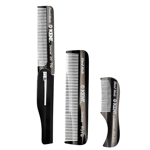 Kent Set de peines de bolsillo para el cabello para hombre, 81T XS, dientes finos FOT, peine plegable de dientes finos 20T. El mejor kit de aseo