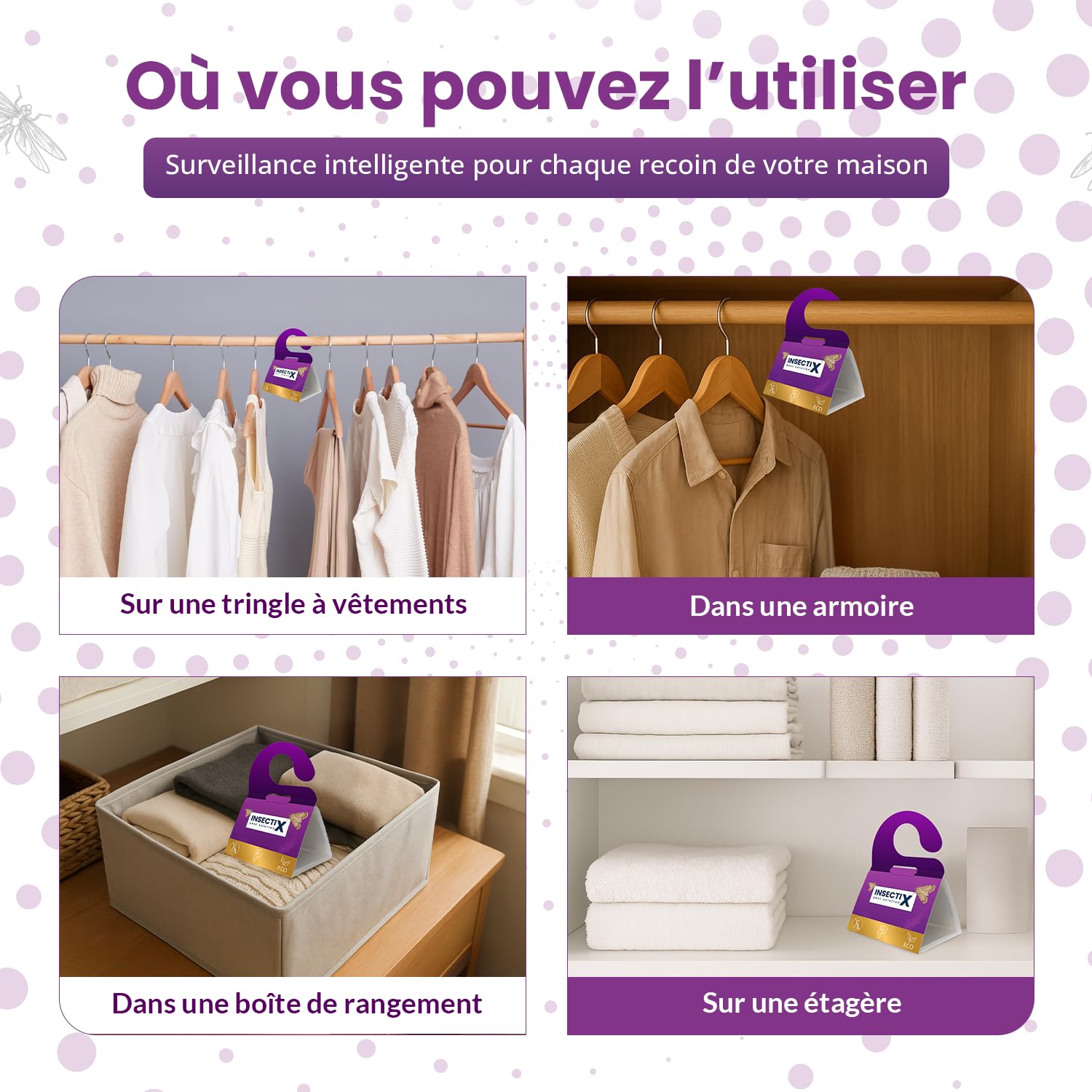 Pièges à mites textiles – Lot de 6 détecteurs sans odeur, non toxiques avec phéromones – Pour armoires, tiroirs, tissus & rangements – Sans danger pour les enfants et les animaux