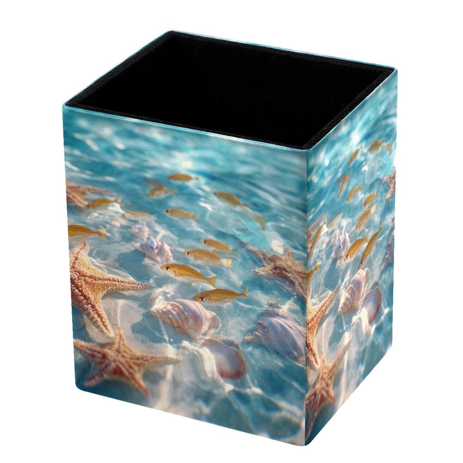 VAPOKF Pencil Holders for Desk, Starfish and Fish Printed Pen Holders Pen Pot Makeup Brushes Storage Desktop Stationery Supplies Organiser for Home Office