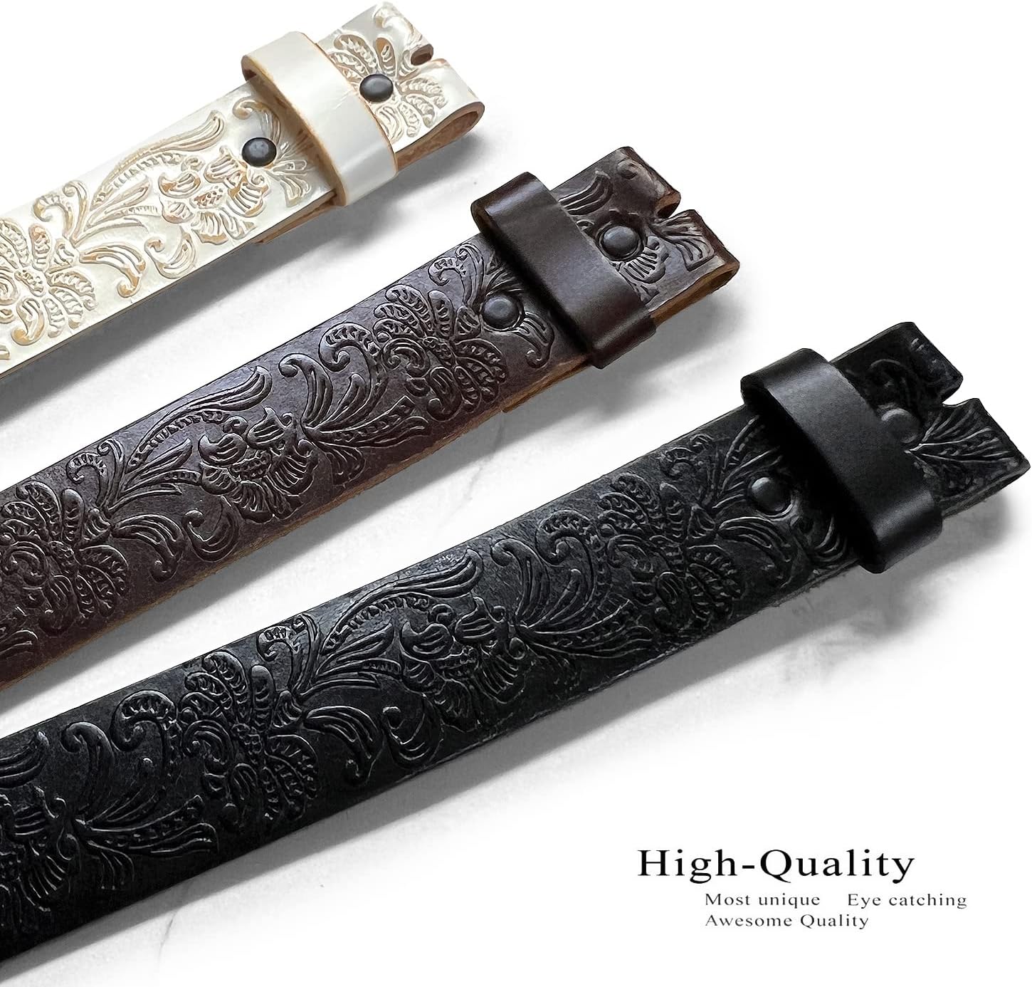 Cowboy Cowgirl Western Tooled Floral Embossed Full Grain Genuine Leather Belt Strap 1-1/2"(38mm) Wide - Image 5
