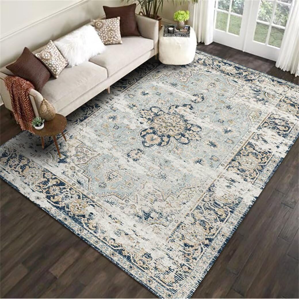 Tapis de chambre lavable bleu 180x230cm anti-tache doux