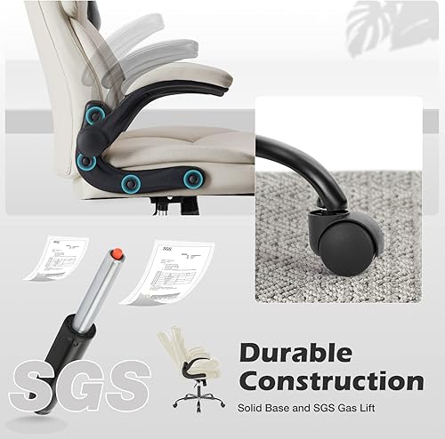 Miniatura 3 de NEWBULIG Soft PU Padded Ergonomic Home Office Desk Chair with Flip-up Armrests, Height Adjustable Big and Tall Executive Computer Chair with 360