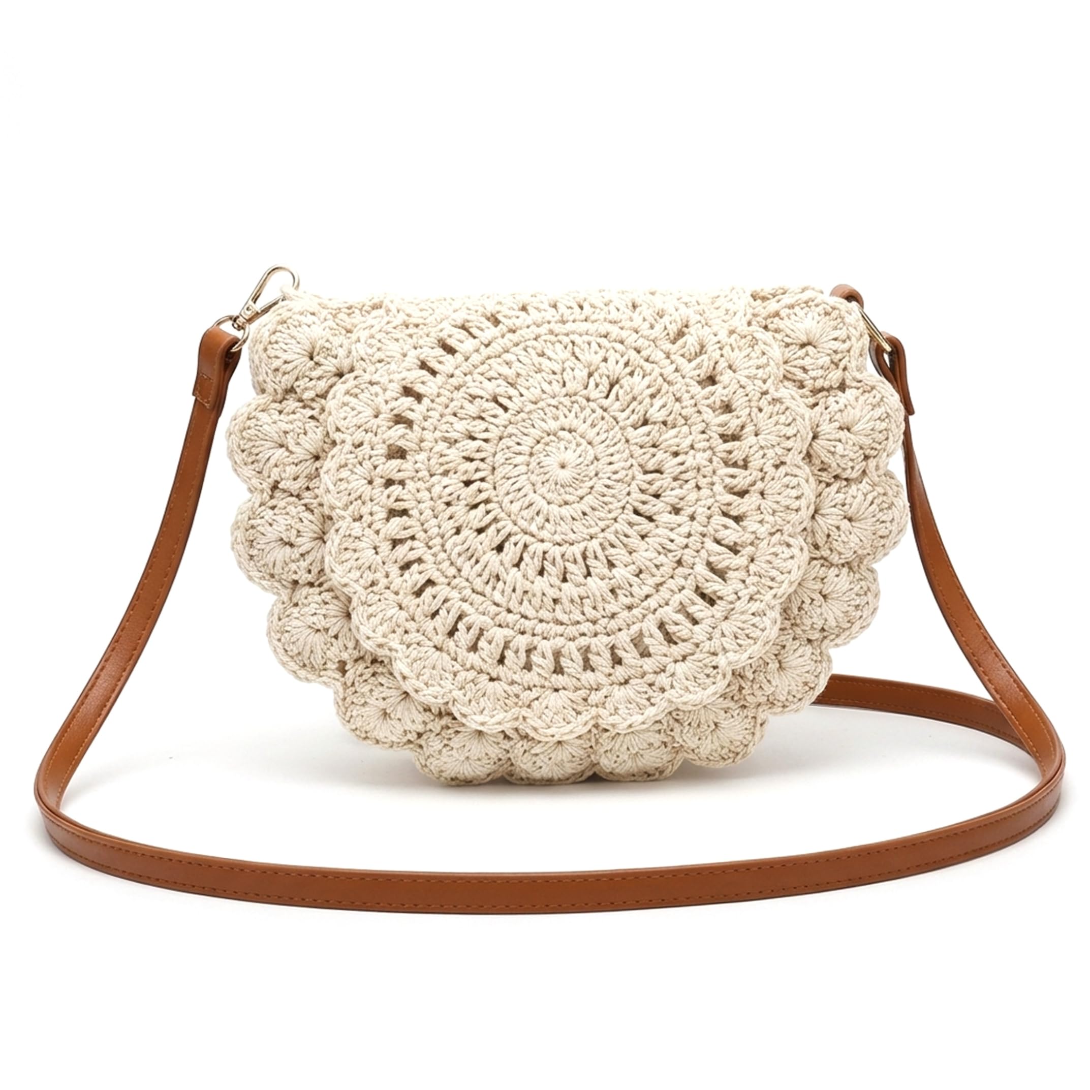 Ameble Boho Crossbody Bags for Women, Woven Crossbody Bag for Women, Boho Crochet Cotton Rope Saddle Purse, Handwoven Shoulder Bag, Beige