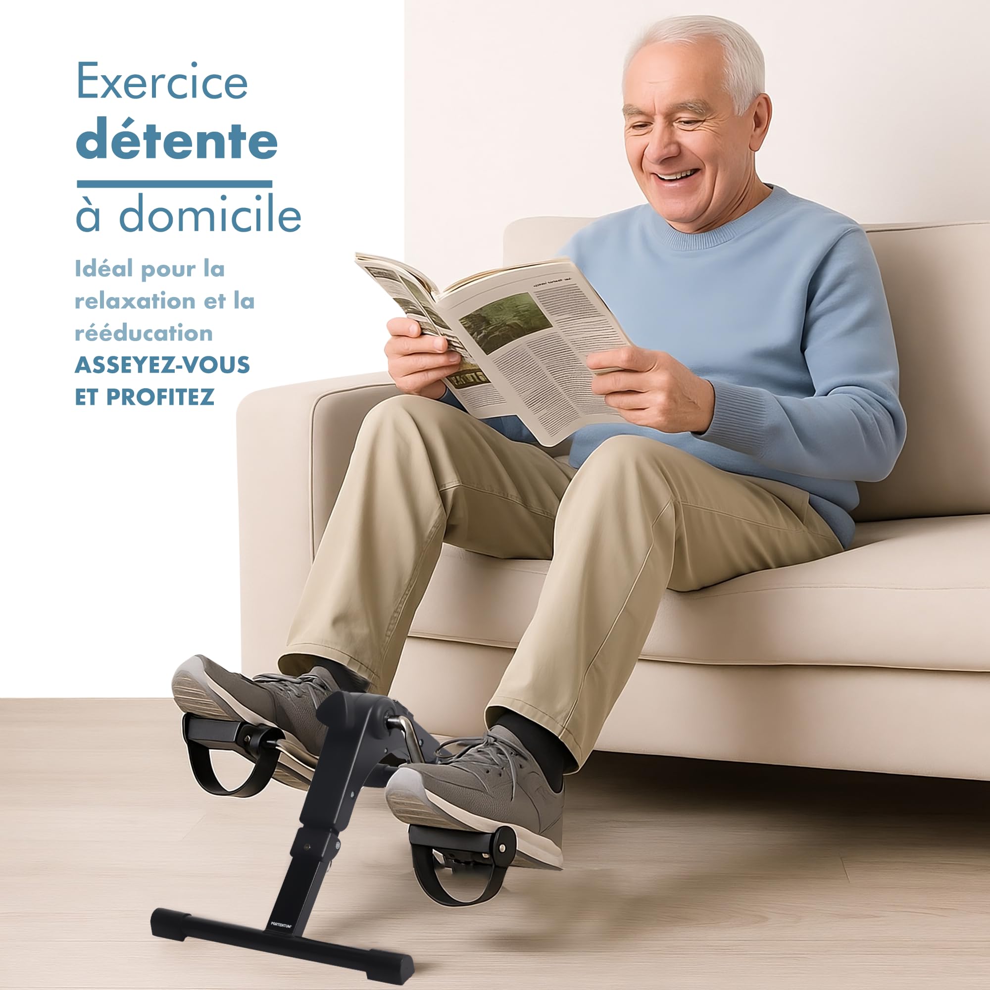 PORTENTUM Pedalier d’Appartement Senior – Pliable – Écran LCD 5 Fonctions – Mini Velo Bras et Jambes Compact avec résistance réglable – Design Portable pour Sport Maison