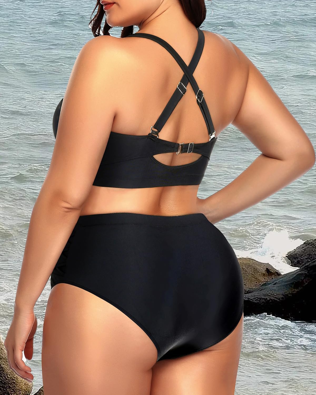 Daci Women Plus Size Two Piece Swimsuit - High Waisted Bikini Tummy Control Bathing Suit Bandeau Swimwear