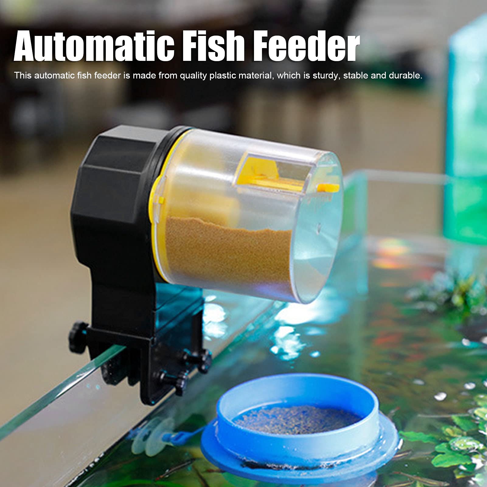 Automatic Fish Feeder for Aquarium Dry Granular Flake Food Unique Design Dispenser Suitable for Poultry Feeders Blue Intelligent Feeding Machine with Customer Service Promise (Yellow)