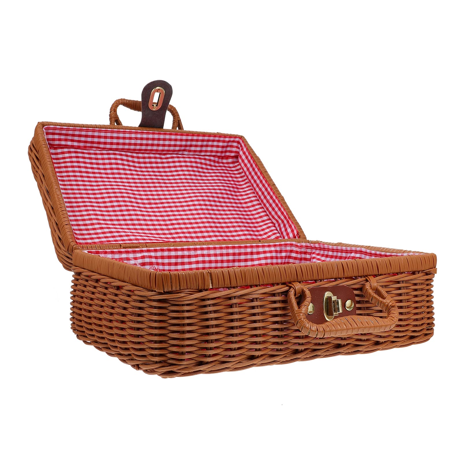 Valise de rangement rétro en imitation rotin tressé main avec doublure