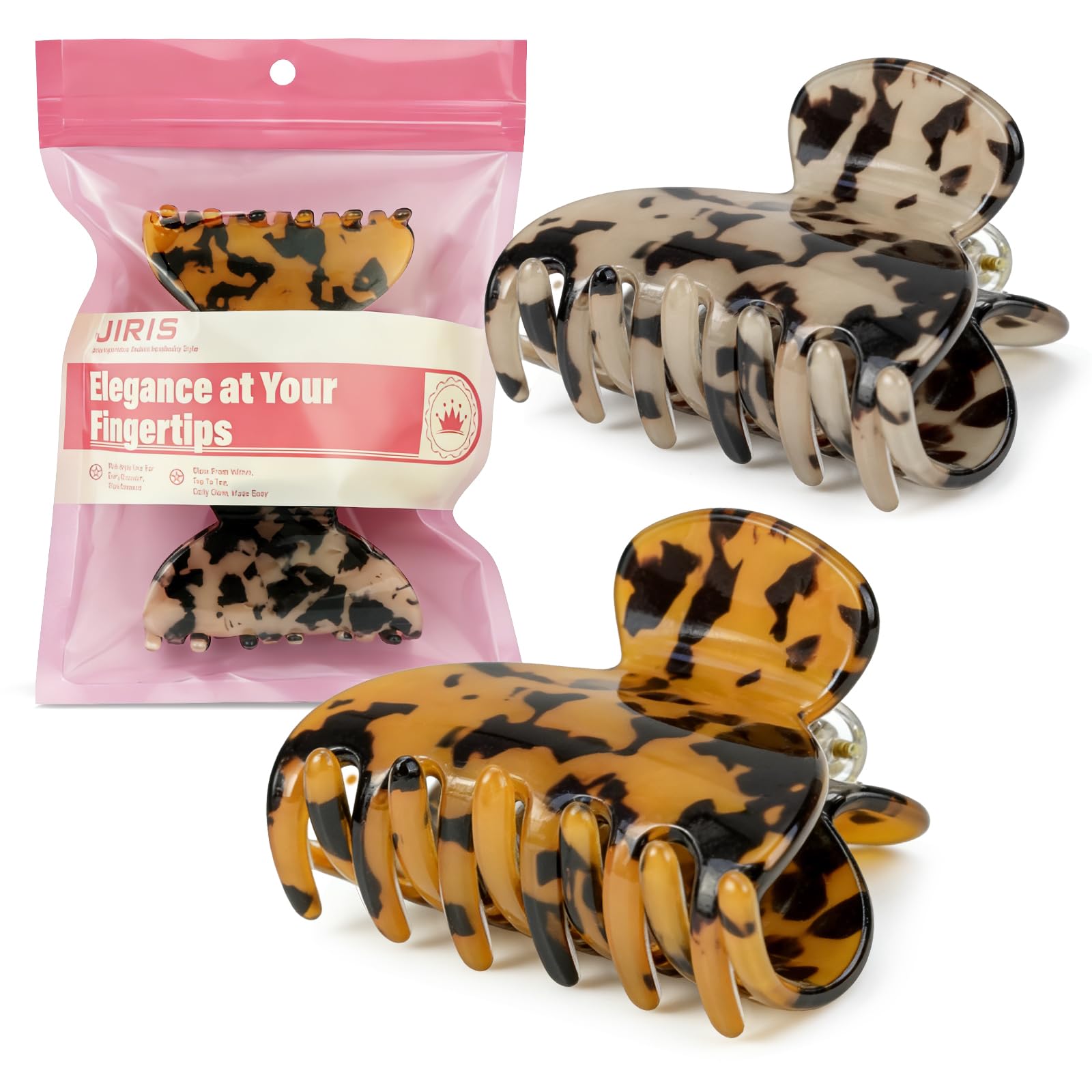JIRIS 2PCS 2.75 inches Hair Claw Banana Clips tortoise Barrettes Celluloid French Design Barrettes celluloid Leopard print Small Fashion Accessories for Women Girls(SET4) 2 Count (Pack of 1) Leopard