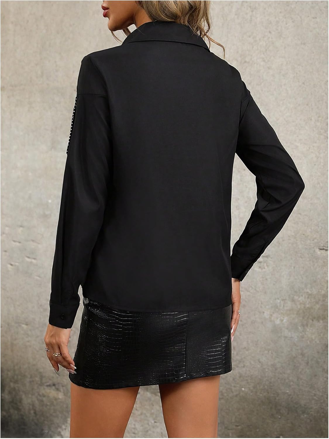 Floerns Women's Fringe Trim Long Sleeve Shirts Button Front Collared Blouse Tops - Image 2