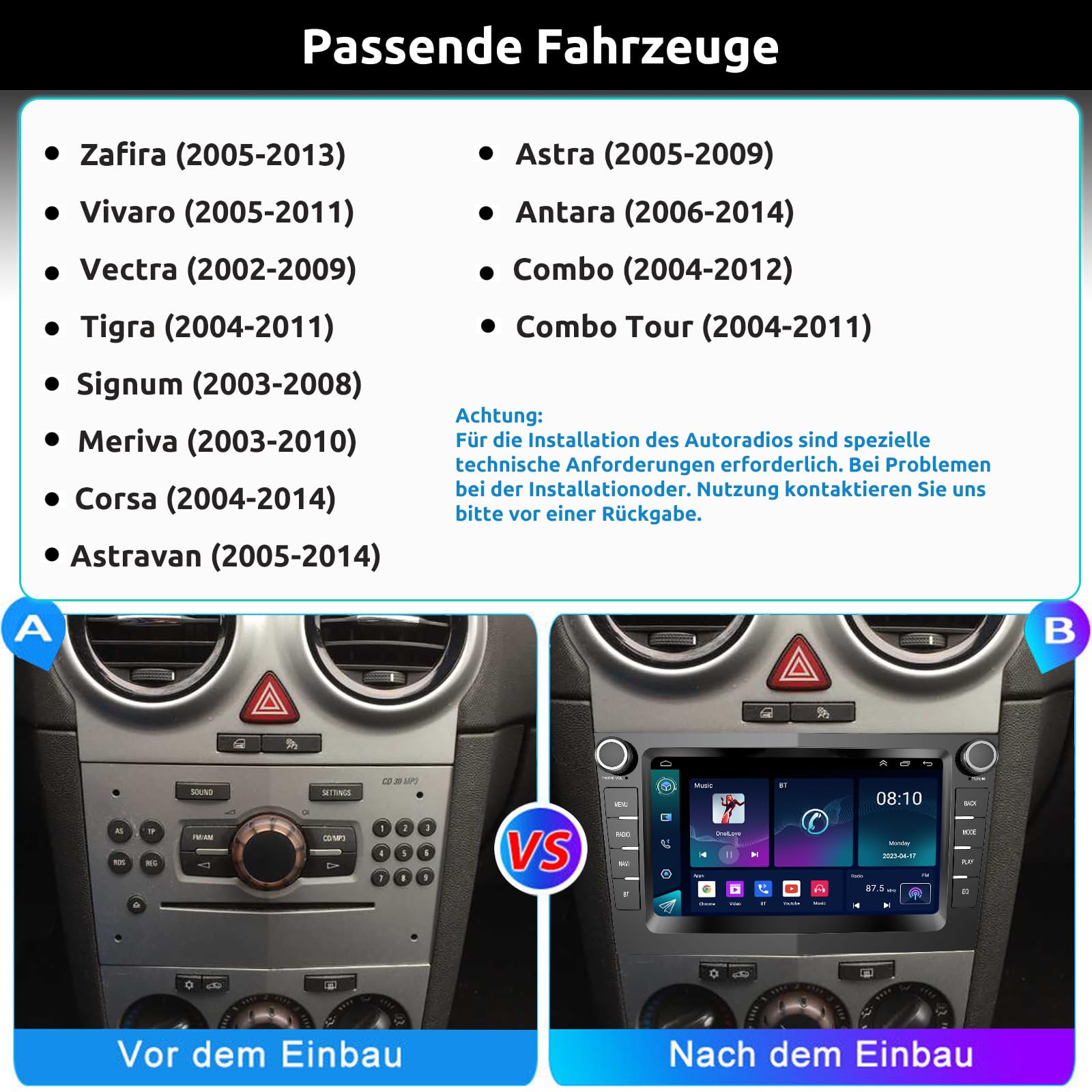 ESSGOO True 4+64G Drahtloses Autoradio mit Android Auto und CarPlay Für Vauxhall Opel Corsa C/D Zafira B Astra G/H Meriva Signum Combo, 7 Zoll Bluetooth Car Radio mit FM RDS GPS WiFi Rückfahrkameras