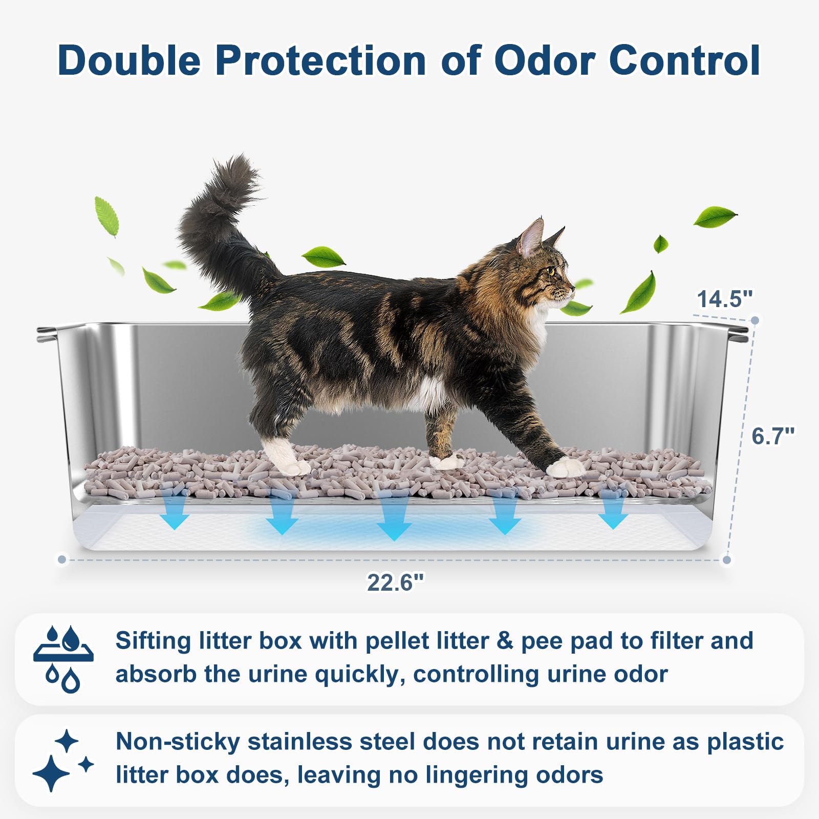 Suzzipaws XL Geschlossene Katzenklo Edelstahl mit Sieb für Holzpellets | 22,6" x 14,5" x 12" Katzentoilette mit Hohen Seitenwänden, Auslaufschutz, Glatter Edelstahloberfläche, Leicht zu Reinigen