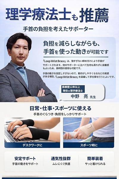 Dr.FITNER(ドクターフィットナー)『理学療法士推薦』【2枚入り】 手首サポーター 手首用サポーター 左右兼用 手首 サポーター 薄手 男女兼用 肌色 ベージュ 黒 ブラック DF-WSB9（ブラック） - 5