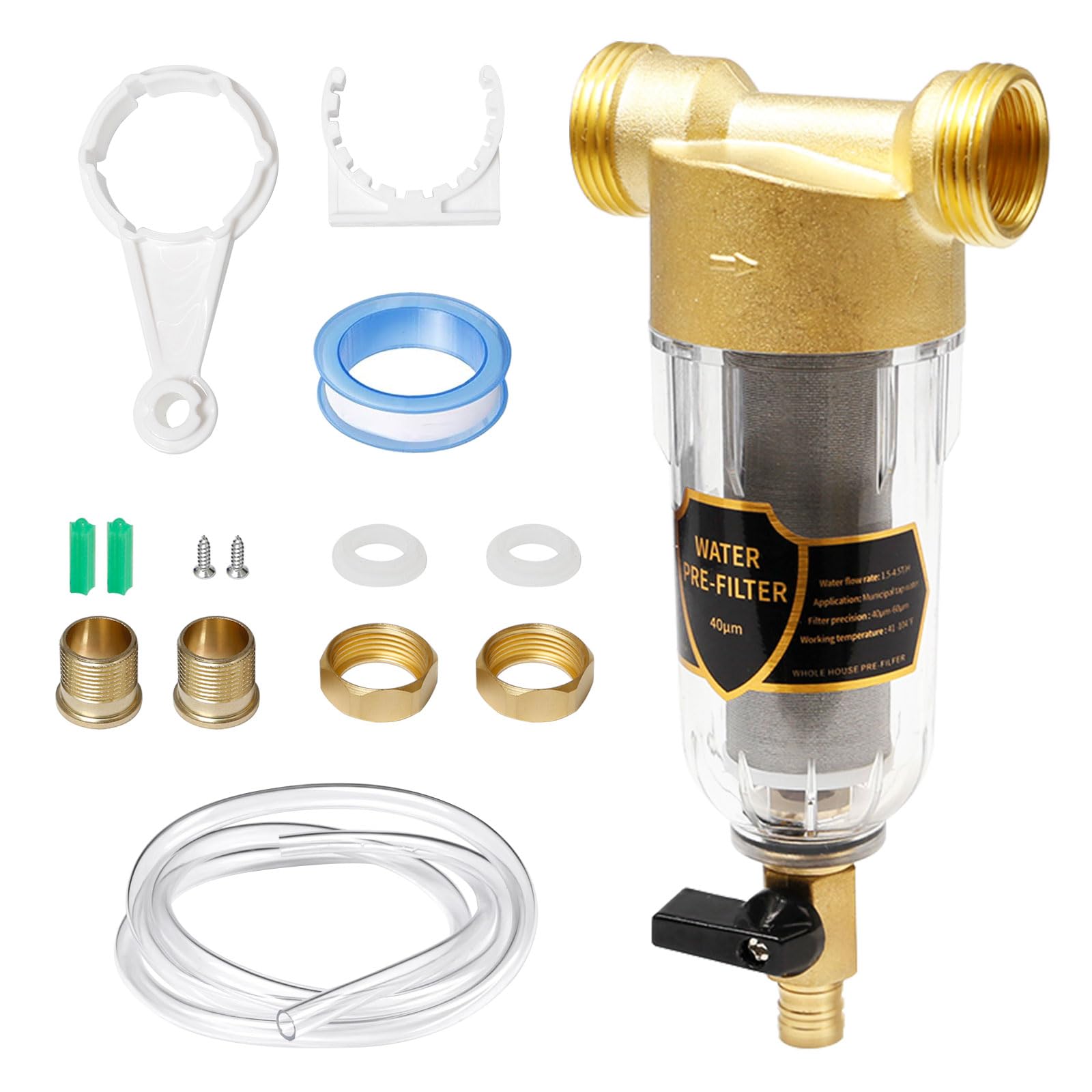 Filtro de Agua de Sedimentos Reutilizable Prefiltro Agua Sedimentos 3/4 Spin Down Filtro para Entrada de Agua General De Latón para Baño y Cocina