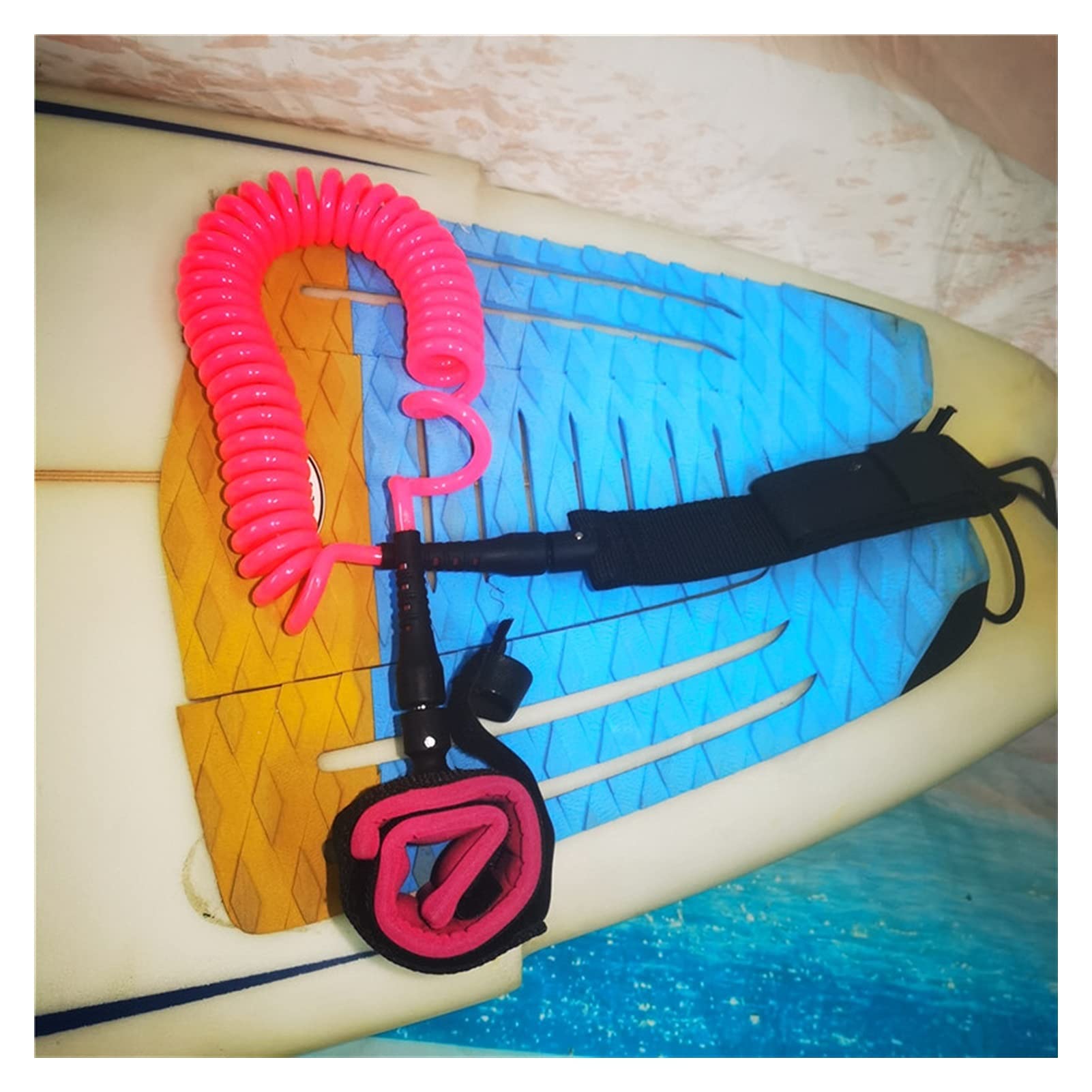 Surf Leine 10 Fuß 7mm Surfbrett-Leine Anti-Lost-TPU-Doppel-Schwimmeln gerade sicheres Seil Wassersport Surfbrett-Leine mit Haken-Schleife-Schließung SUP Leash. (Color : Orange)