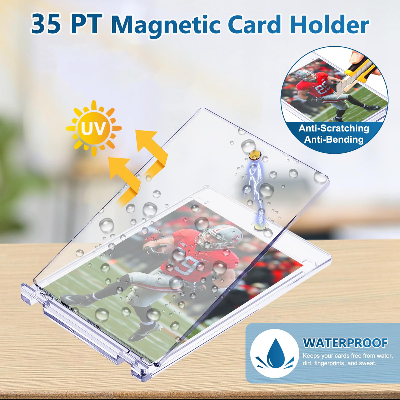 YZtree 25 PCS Magnetic Card Holders: 35 pt Magnetic Card Case for Trading Cards,One Touch Card Holder, U-V Protection Hard Plastic Card Protectors for Sports, Baseball, Game, Standard Cards Display