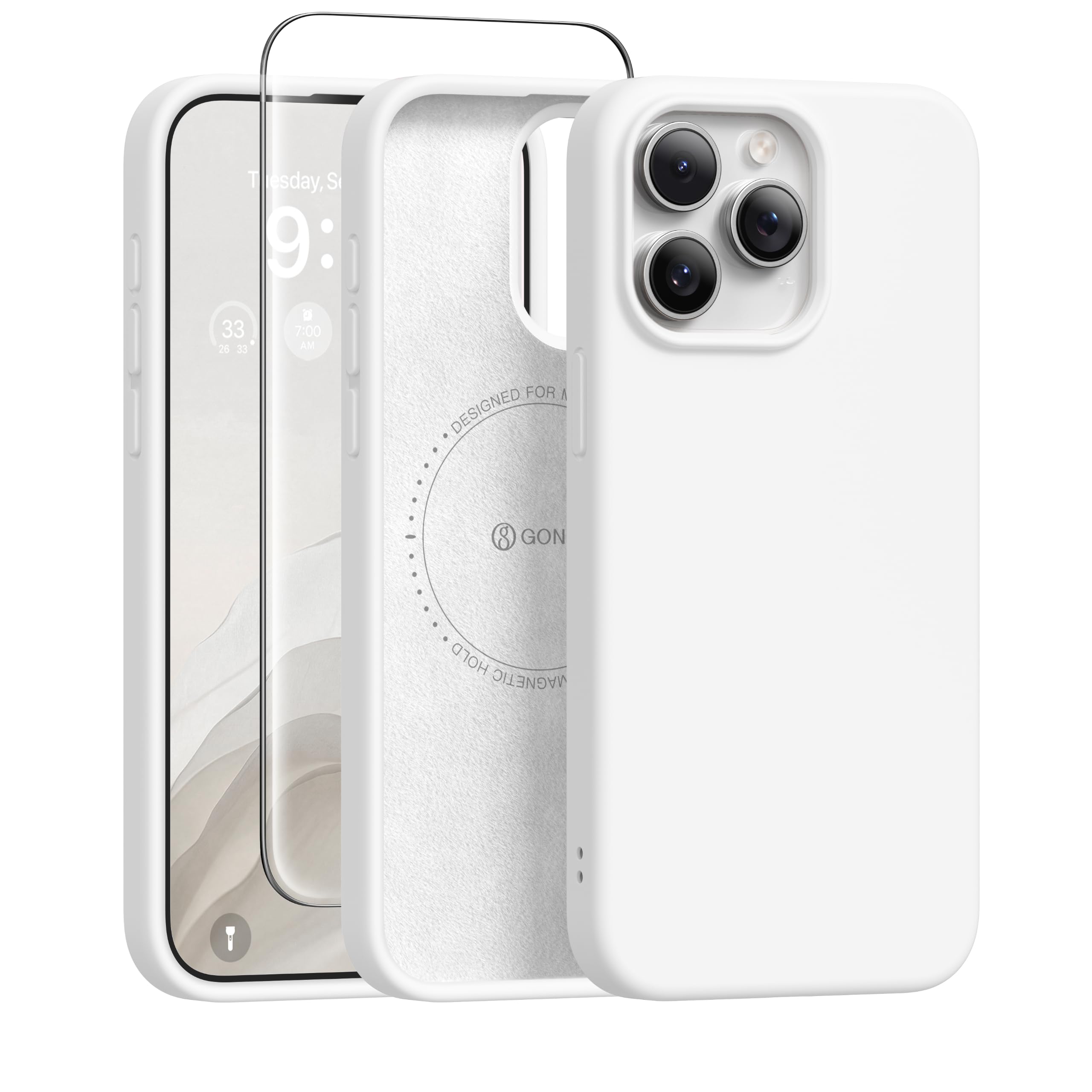 GONEZ Magnetic for iPhone 15 Pro Max Case, Silicone Cover White