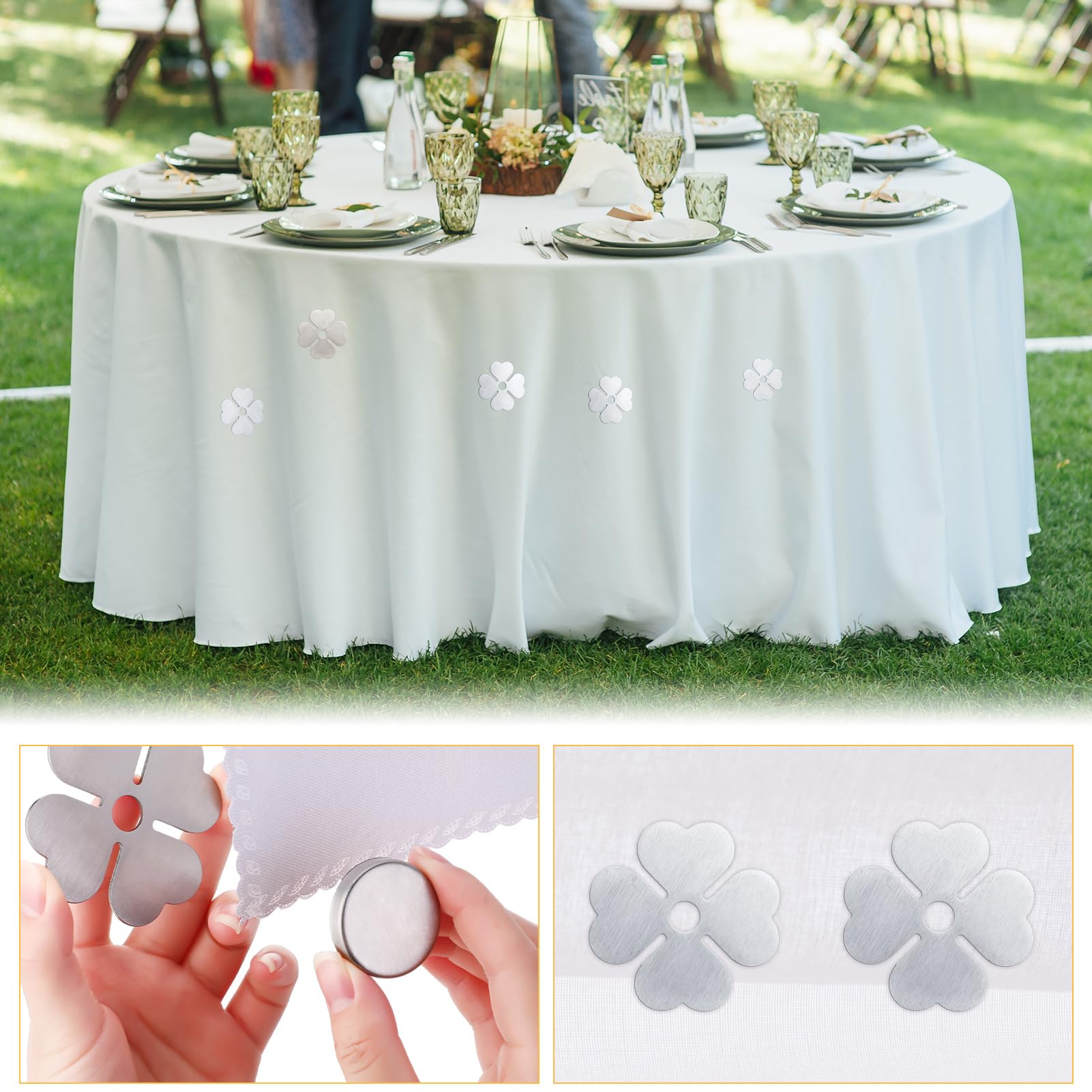 8x Tischdecken-Beschwerer Edelstahl - Schwere Kleeblatt-Gewichte Für Garten & Terrasse
