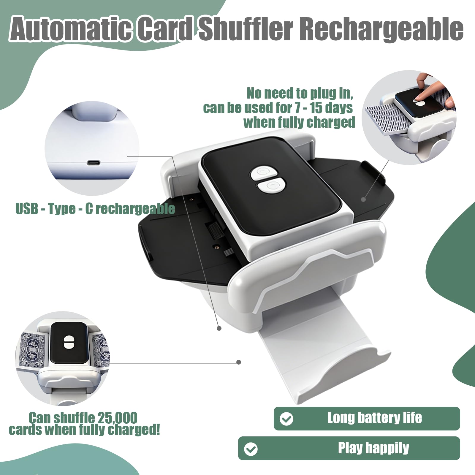 Automatic Card Shuffler Machine for 1-2 Decks, Rechargeable Shuffling Machine with One-Press AUTO & Manual Mode - Image 4