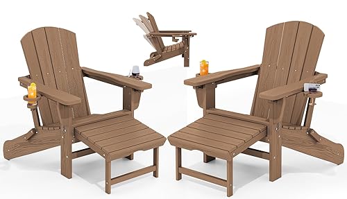 KINGYES Folding Adjustable Adirondack Chair with Ottoman & 2 Cup