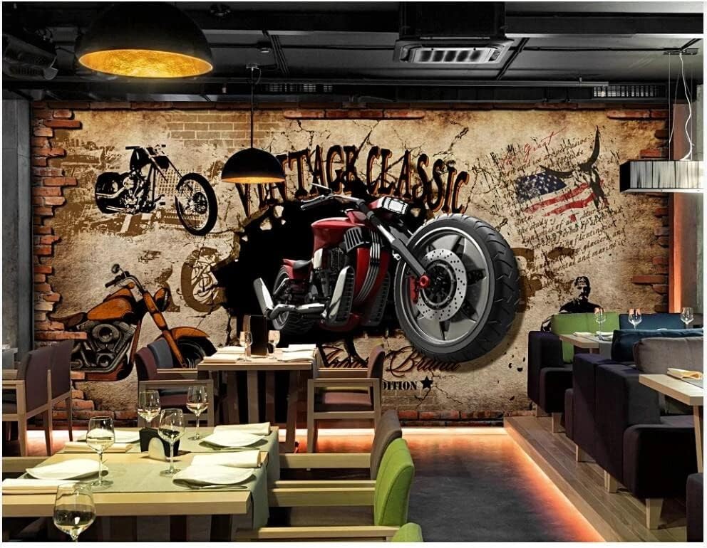 Miniatura 2 de Murales de pared de tamaño personalizado, ladrillo nostálgico de motocicleta retro, murales de pared autoadhesivos extraíbles para despegar y pegar,