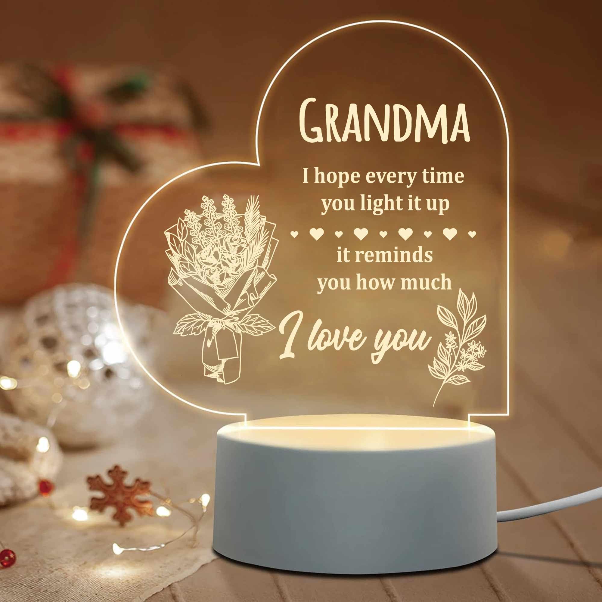 Grandma Gifts, Engraved Acrylic Night Light, White, Modern Style, USB Powered, Tabletop, Bedroom, Living Room, Study Room, Nursery