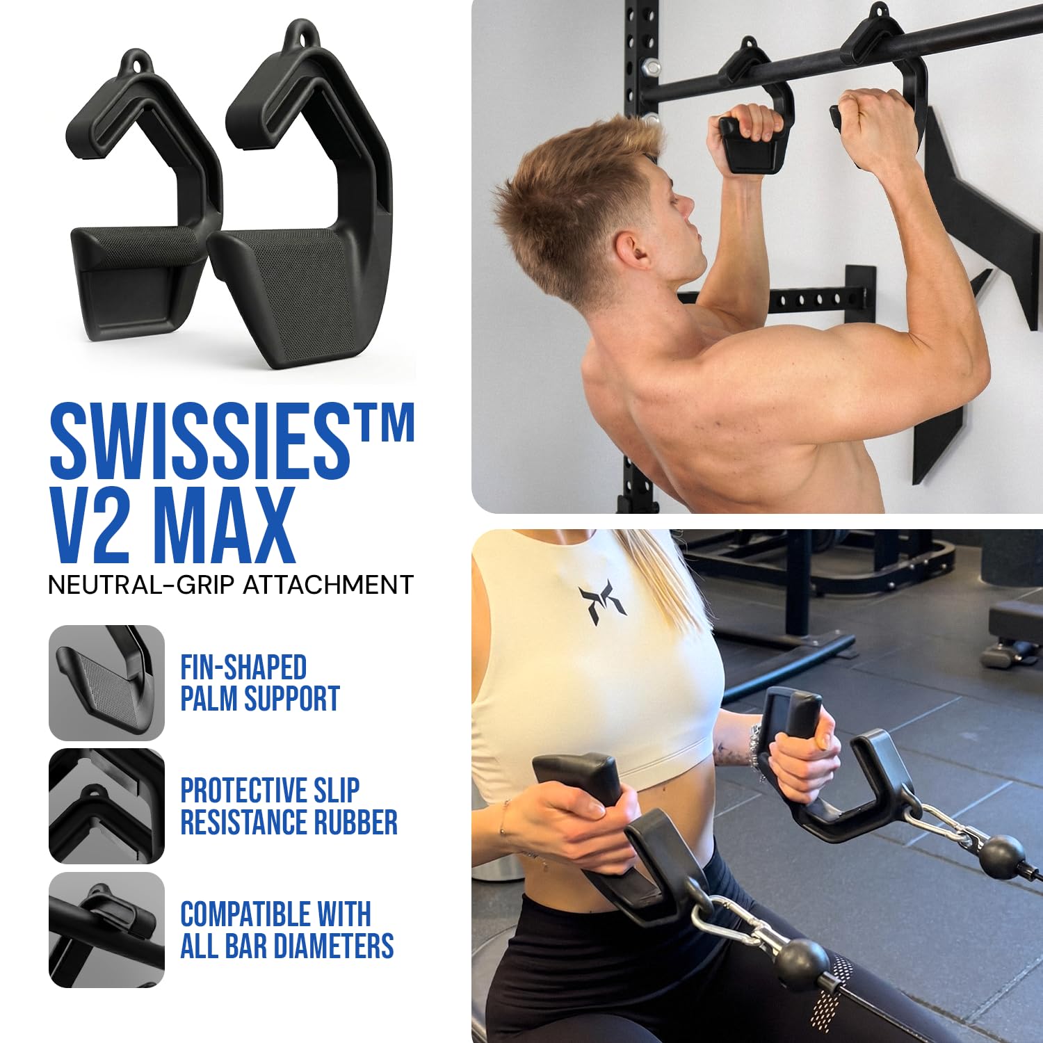 KENSUI Swissies V2 MAX: Ergonomiczny uchwyt mocujący do drążków, sztangi, kabli i taśm oporowych
