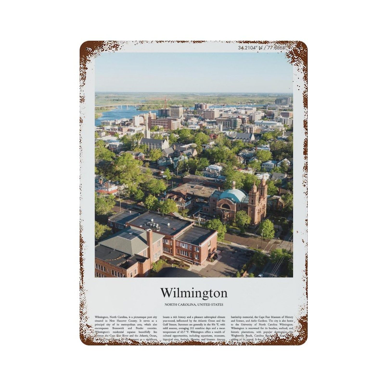 xiaoxiaoshen Wilmington North Carolina, United States, USA City Scenery Wall Decor Art Metal Tin Poster Modern Home Decor Art Home Bar Shop Decorations Vintage Sign 40x30cm