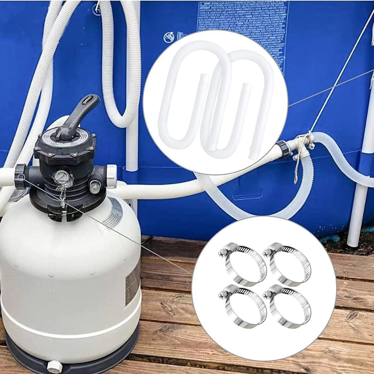 Tuyau piscine, 2Pcs 32mm Tuyau pompe piscine Rechange pour Intex 330, 530 et 1000 GPH, 150cm/59in Hose pour Piscine Hors Sol