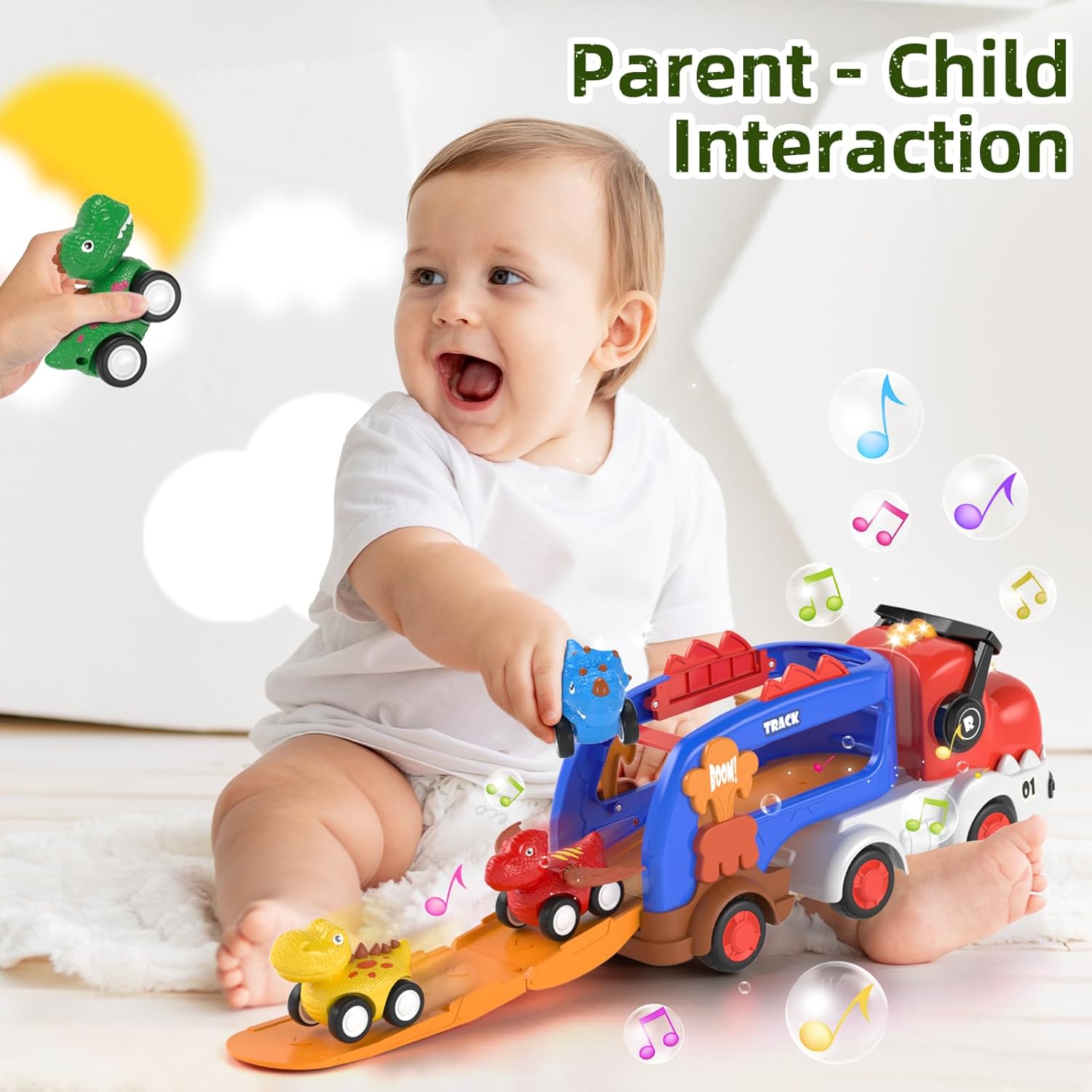 5 in 1 Dinosaur Truck Toys for Kids, Dinosaur Carrier Truck with Music & Light & 4 Pull Back Cars, Boys Toys Age 2 3, Birthday Gifts Toys for 2+ 3 +Year Old Boy - Image 4