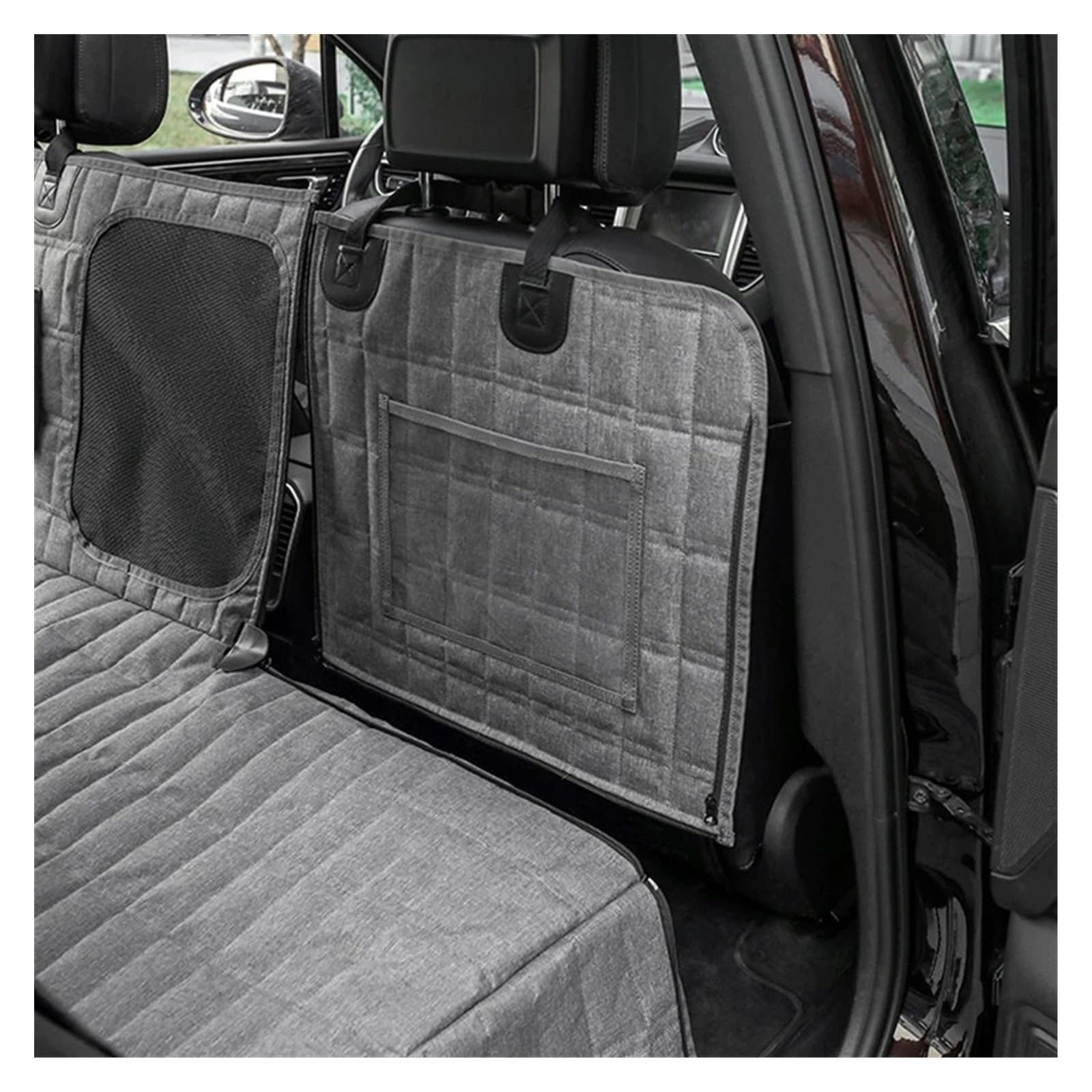 Funda para asiento de coche para perro con ventana de malla, hamaca para perro, impermeable, antideslizante, protector de asiento trasero para coche, camión, SUV (gris)