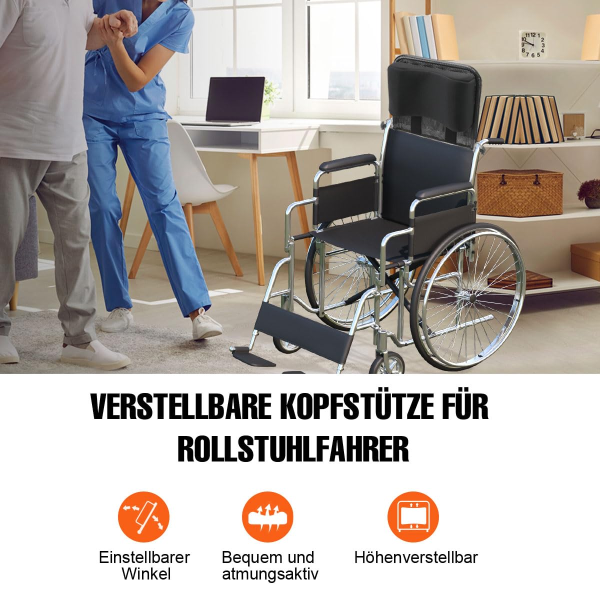 Universal-Rollstuhl-Kopfstütze, Rückenlehne, Nackenstütze, Atmungsaktiv, U Typ Kopfpolster, Verstellbar Höhe Und Winkel, Portable Neck Unterstützung Kissen Back für Reise Rollstuhl Zubehör