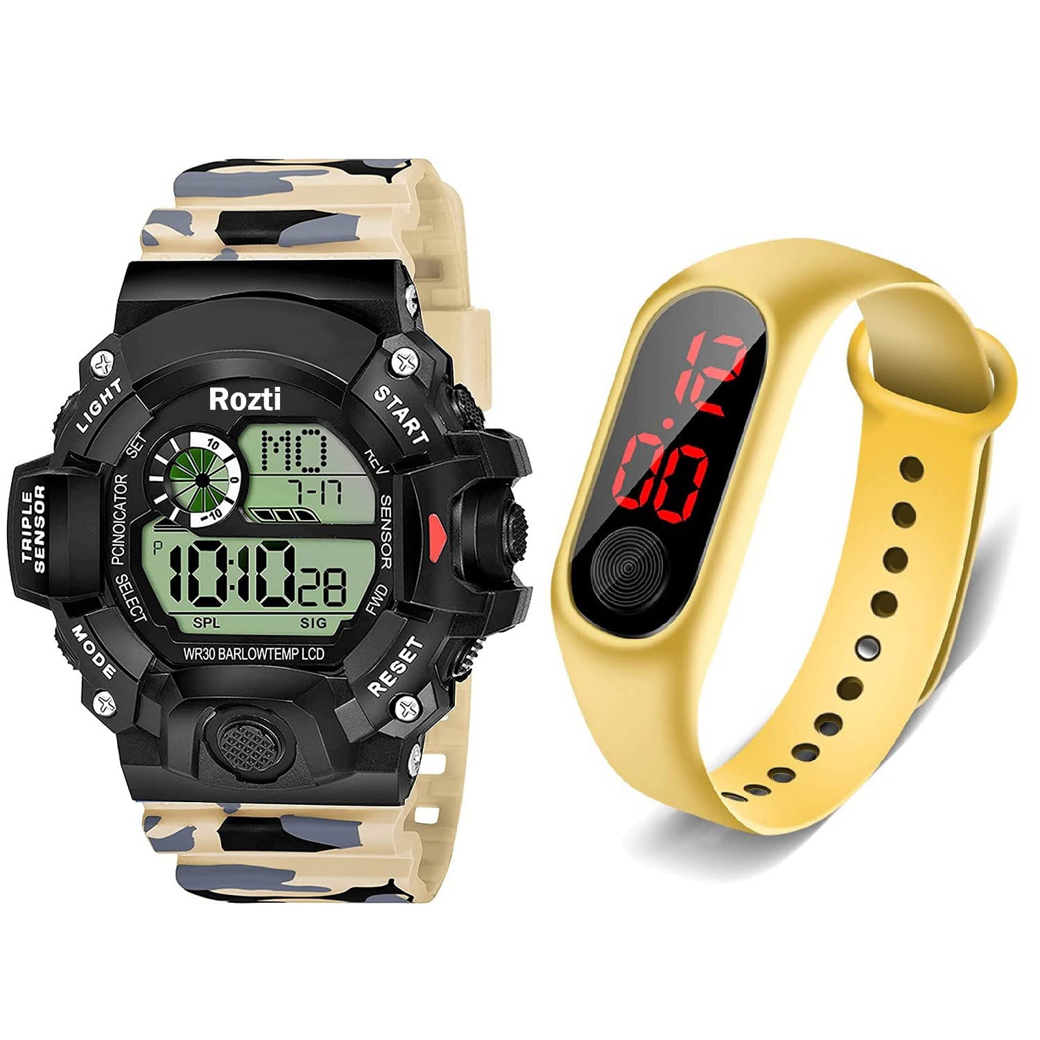 Rozti Digital Sports Multi-Functional Army Yellow Color Strap Watch for Boys & Kids M2 (B0B4S2K7C5) Amazon Price History, Amazon Price Tracker