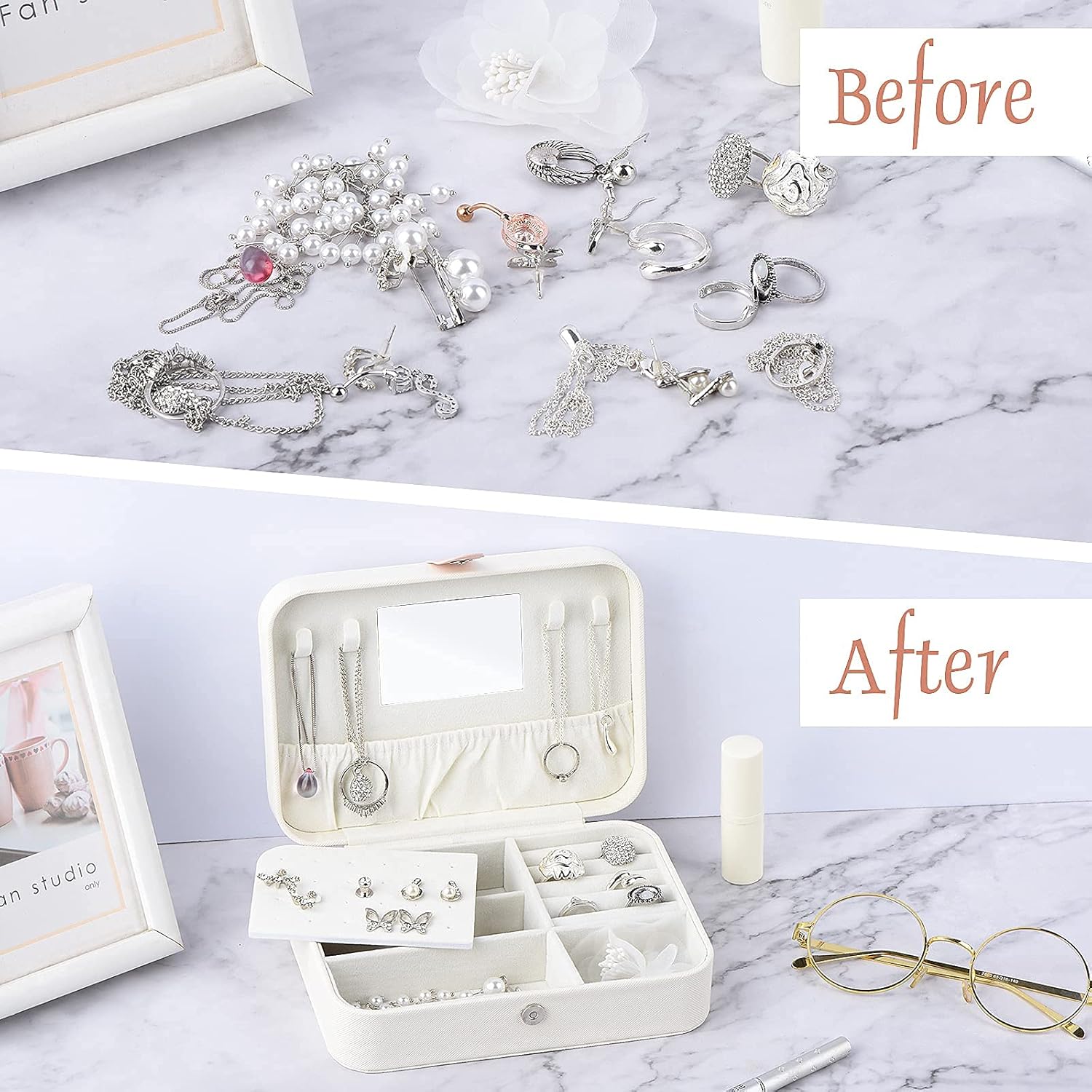 WEGULE Travel Jewelry Organizer, Small Jewelry Boxes for Women, 2 Layer Portable Jewelry Case Storage for Rings Earrings Necklaces and Bracelet : Clothing, Shoes & Jewelry