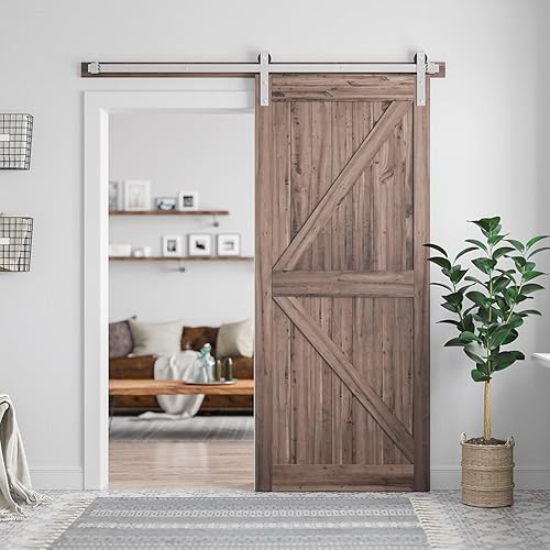 Miniatura 3 de SMARTSTANDARD Kit de herrajes para puerta de granero de níquel cepillado de 6 pies y juego de manijas de puerta de granero de acero inoxidable de 12