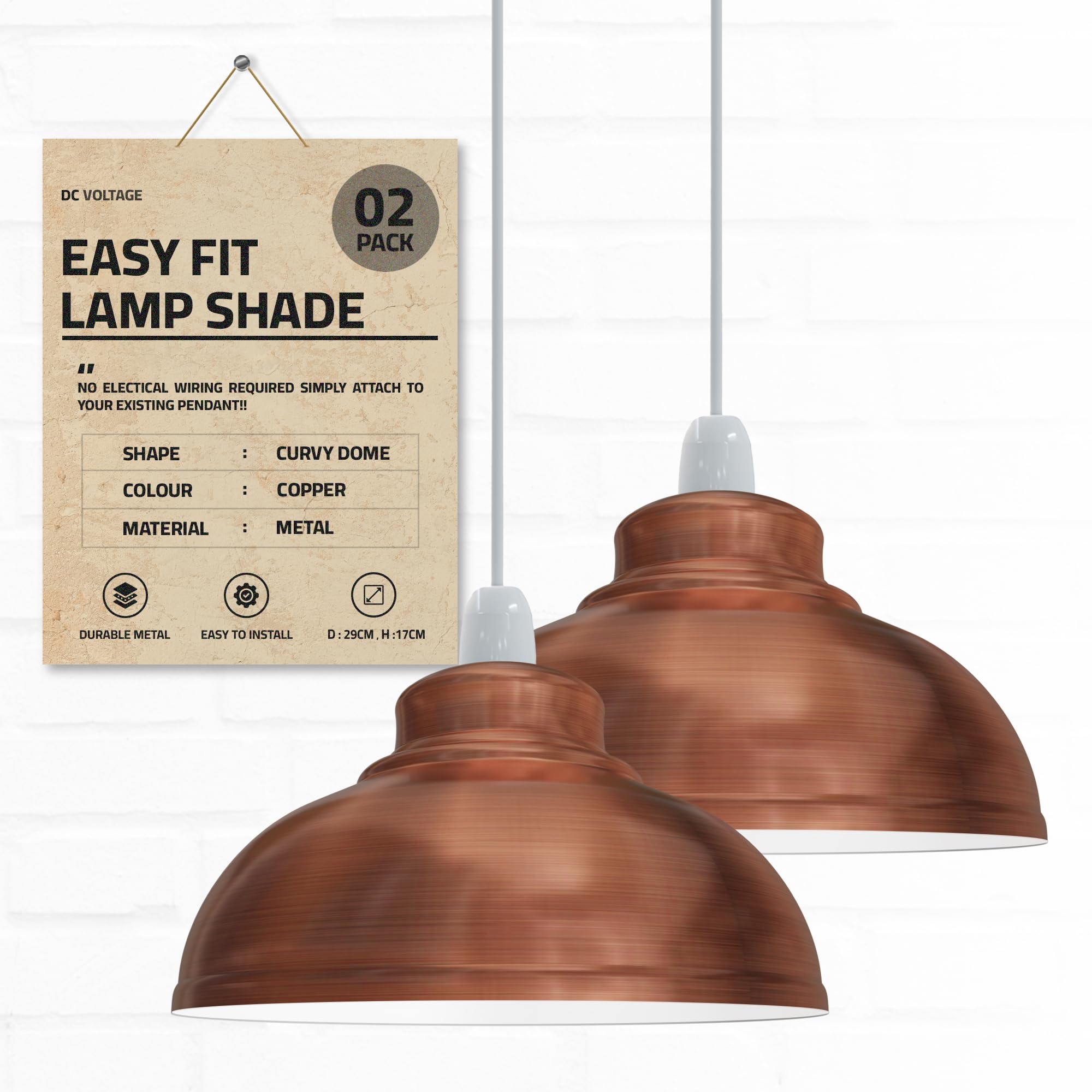 2Pack Metal Lamp Shades Copper Light Shade Ceiling 29cm Modern Lampshades for Ceiling Lights, Lamp Shades for Table Lamps, Floor Lamps, Living Room, Bedroom, Home — image 1