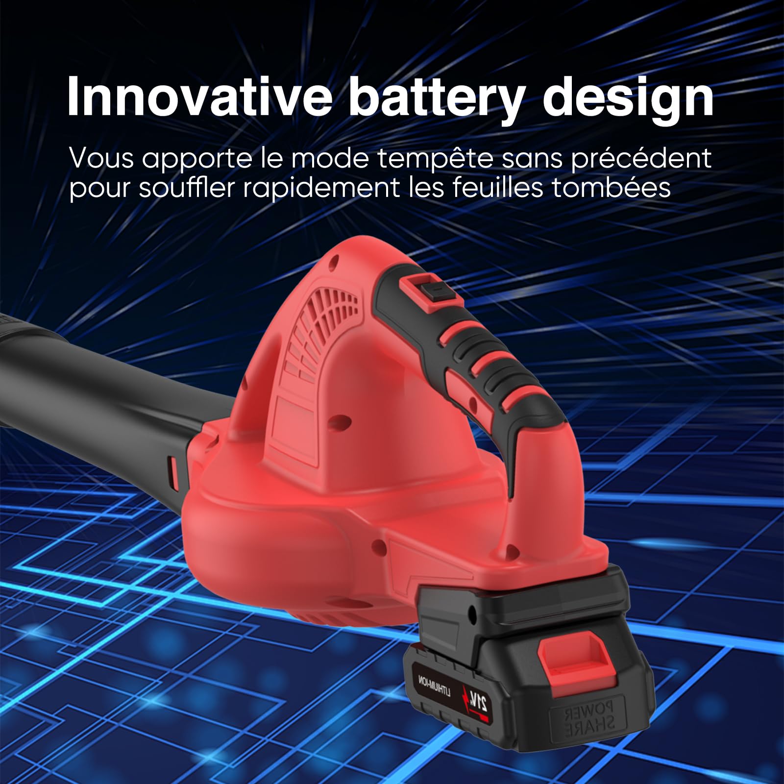 Eznaobo Soplador De Batería 21 V, Inalámbrico Con 2 Baterías 4, Y Cargador, Velocidad /h, Modos Velocidad, Tubo Extraíble, Hojas Para Terraza, Callejones, 288 Km, 0 Ah