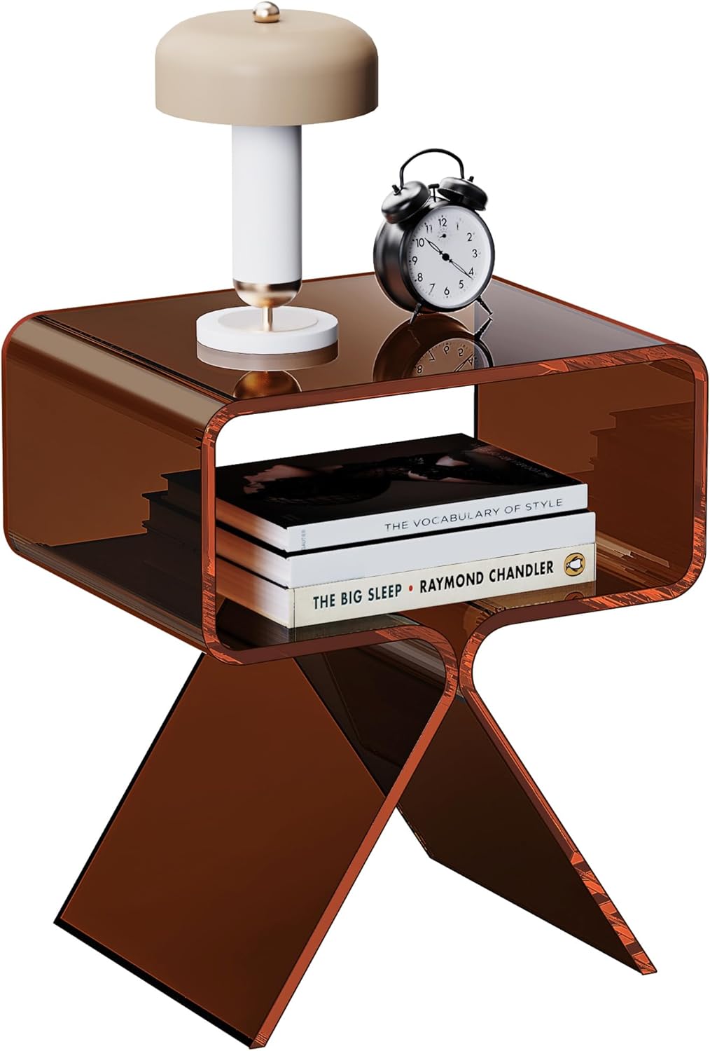 Acrylic Nightstand Side Table Modern Design Clear Home Decor Display End Table for Living Room (Dark Brown)