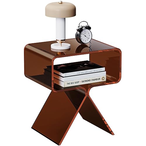 solaround Acrylic Nightstand Side Table Modern Design Clear Home Decor Display End Table for Living Room (Dark Brown)