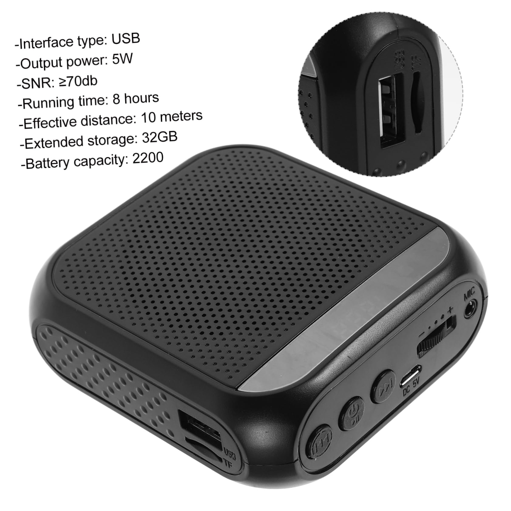 YARNOW Amplificador de Voz Portátil Sonido Claro para Profesores, Micrófono de Aula, 5w, 8 Horas Ligero, para Presentaciones y Guía Turística