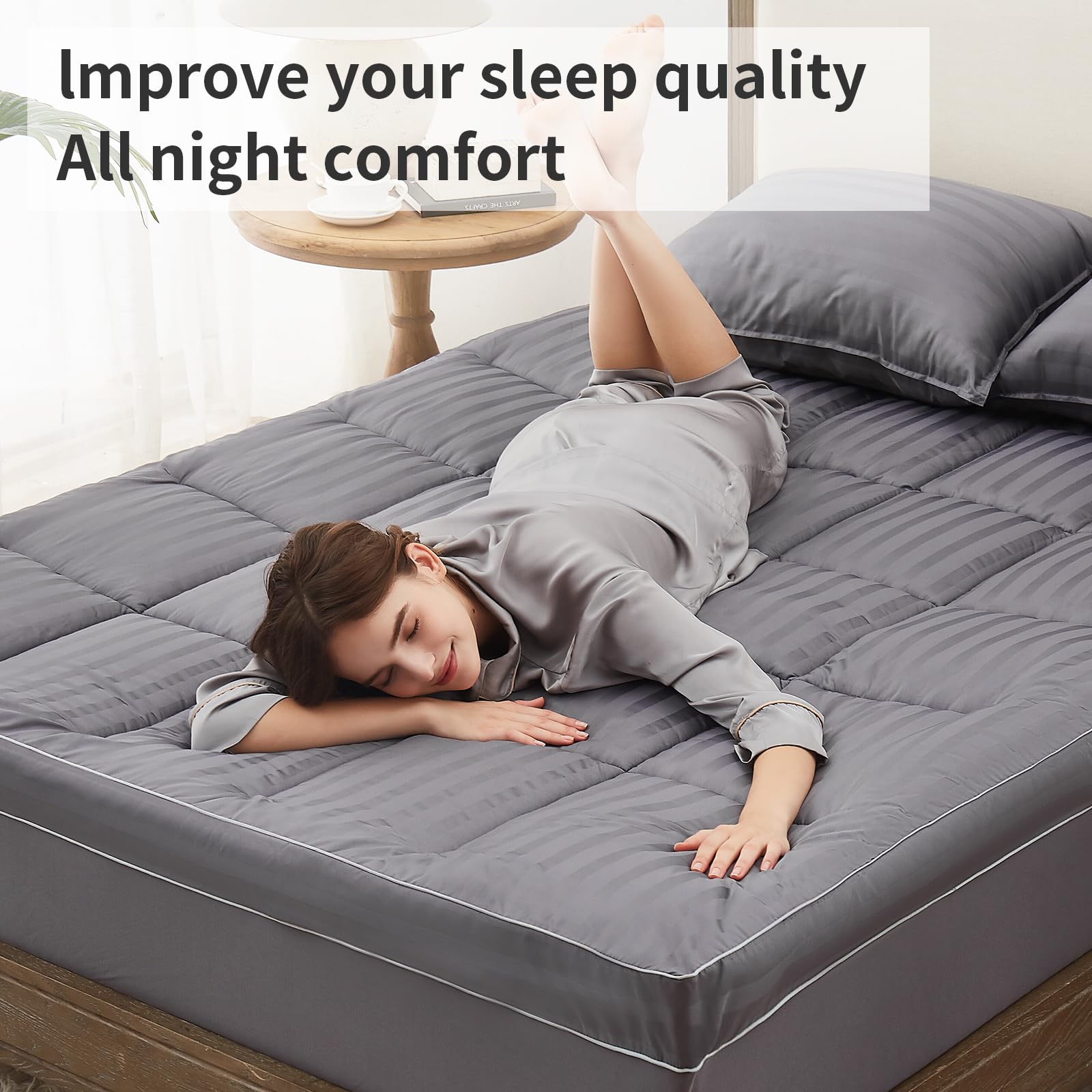 Sleep Zone - Cubrecolchón Refrescante Tamaño Queen, Acolchado, Lavable A Máquina, Relleno Alternativo Suave Y Esponjoso, Bolsillo