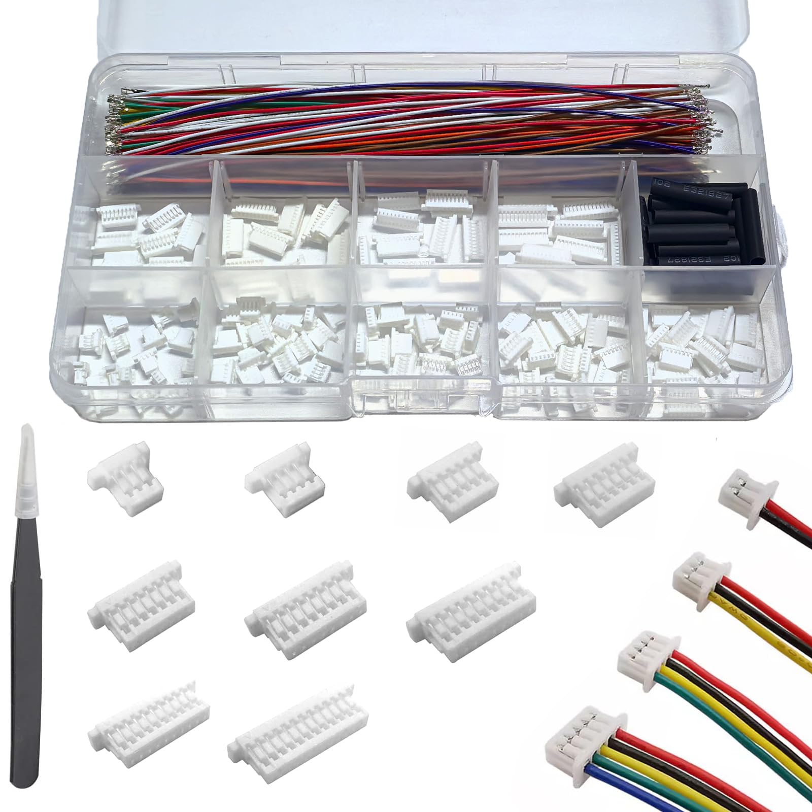 JST SH - Kit di connettori da 1,0 mm, 3/4/5/6/7/8/9/10/12 pin, adattatore JST (totale 140 connettori sh1.0) per controller di volo FPV Drone, con cavi pre-crimpati 28AWG (150 mm/5,9 pollici)