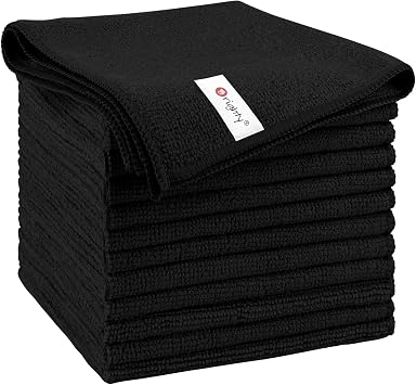 Orighty Microfiber Cleaning Cloth, Cleaning Rags, 12 Pack, 12x11 in, Black | Microfiber Towels for Cars, Soft Highly Absorbent Rag, Lint Free Cloths for Car Care, House, Kitchen