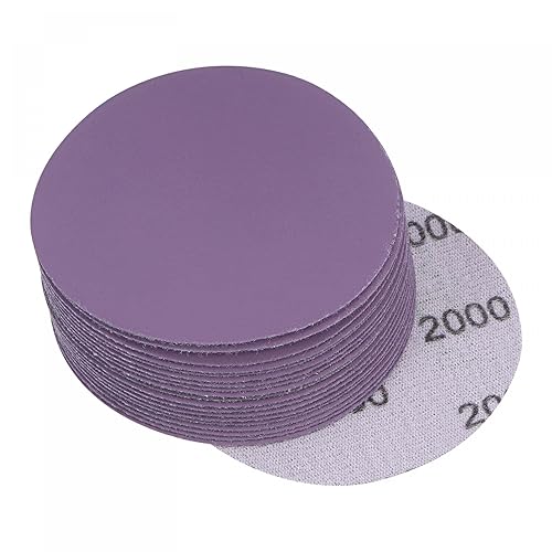 uxcell 20 discos de lijado morados de 3 pulgadas, 2000 granos, gancho y bucle, papel de arena profesional de óxido de aluminio, pulido en seco y