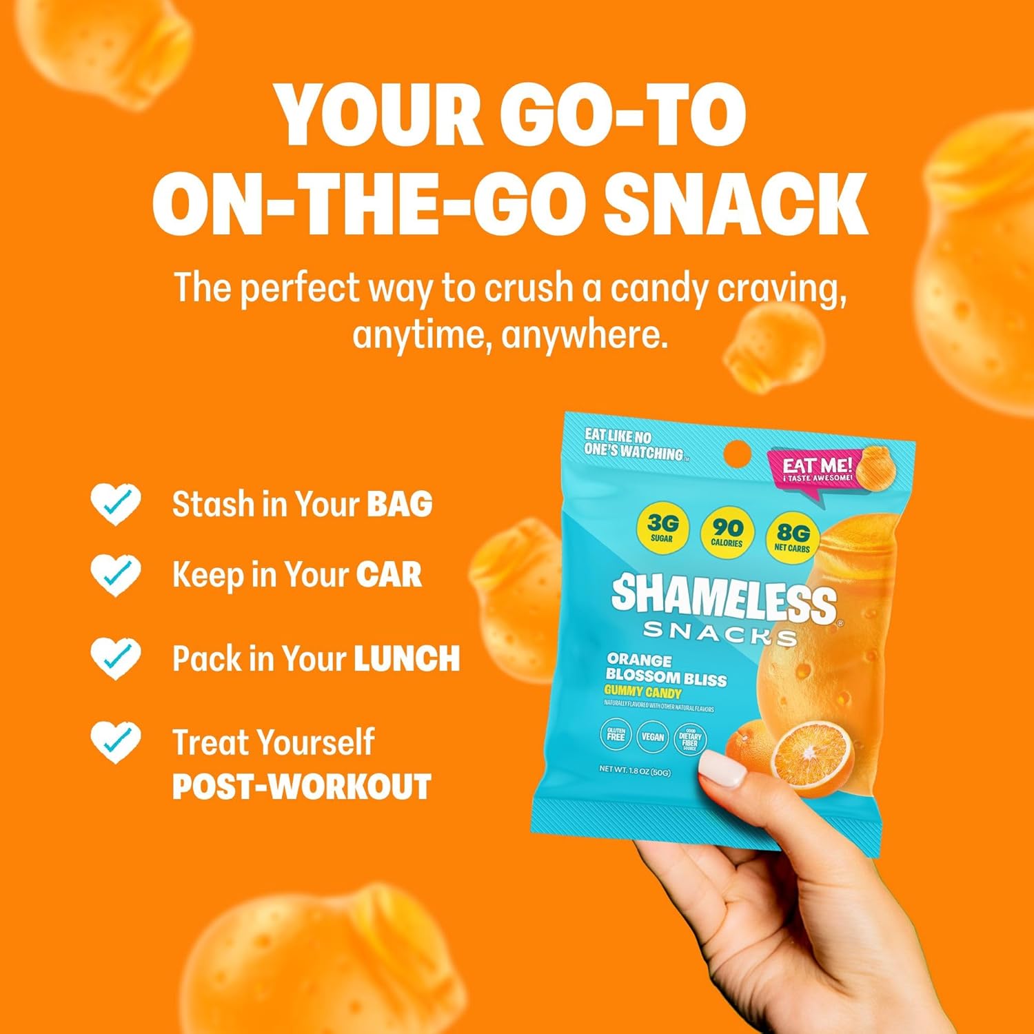 Shameless Snacks Orange Blossom Gummy Candy | Keto Candy with Low Sugar & Low Calorie | Healthy Vegan Snacks for Kids & Adults
